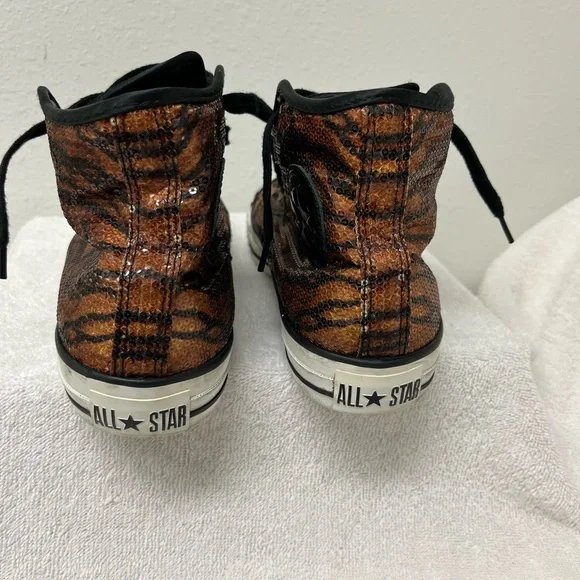 Converse All Star High-Top Sequin Tiger Print Sneakers - Black & Brown Men’s 7.5 - Picture 4 of 7